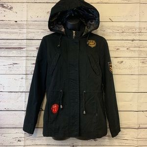 Ultim 8 army style  appliqué hooded‎ utility jacket juniors size M medium